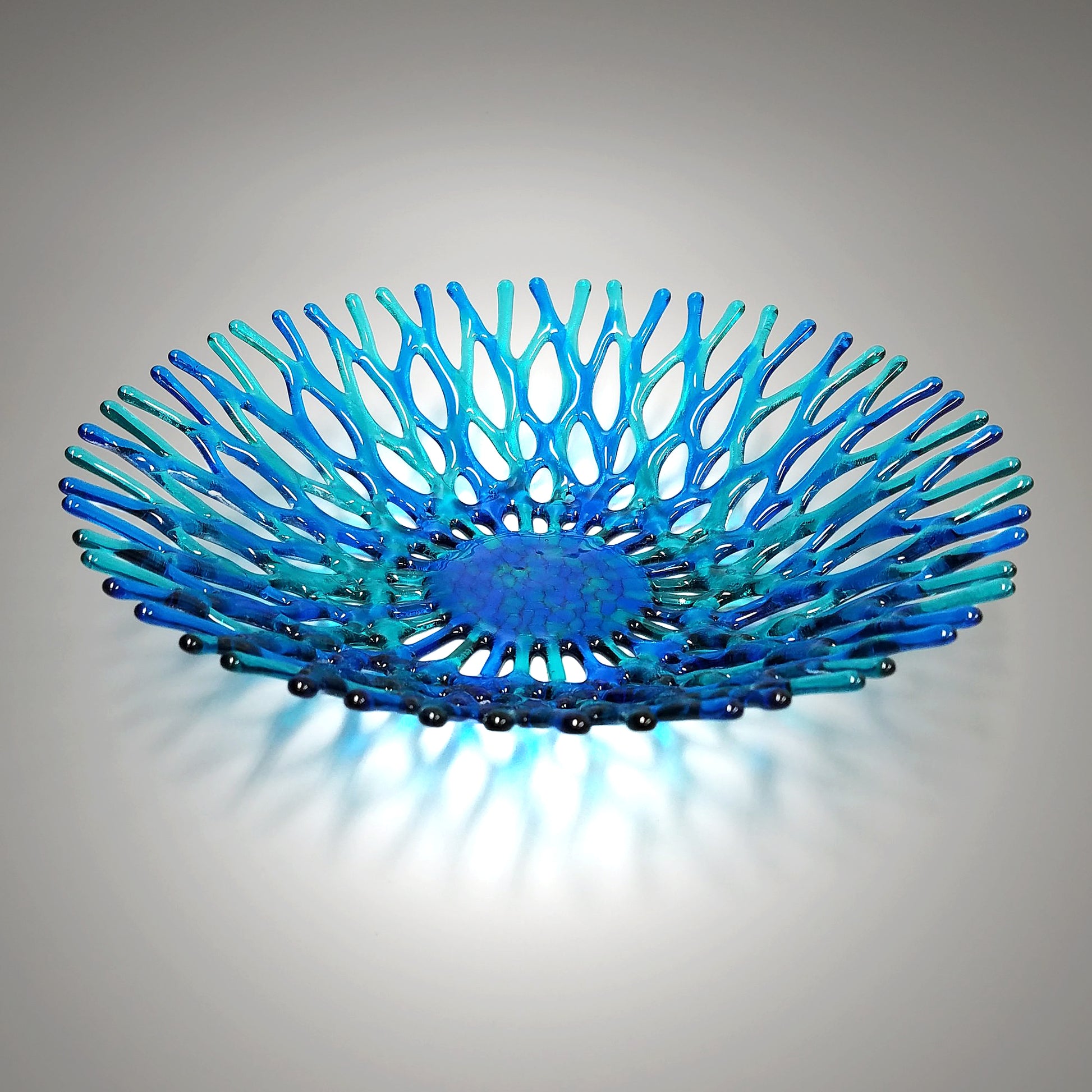 Glass Art Coral Bowl in Turquoise Blue and Aquamarine
