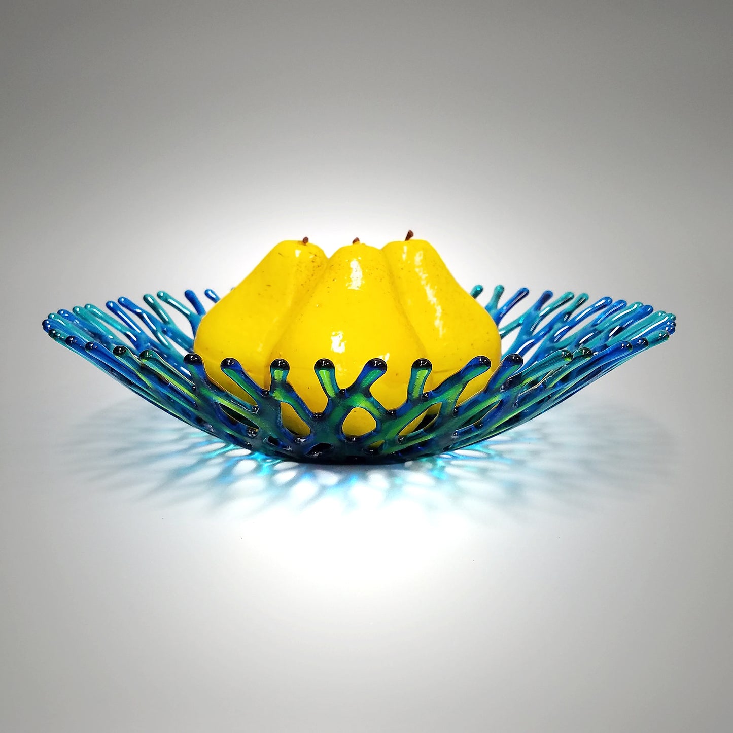 Handcrafted Glass Art Coral Bowl in Aqua Green Turquoise Blue