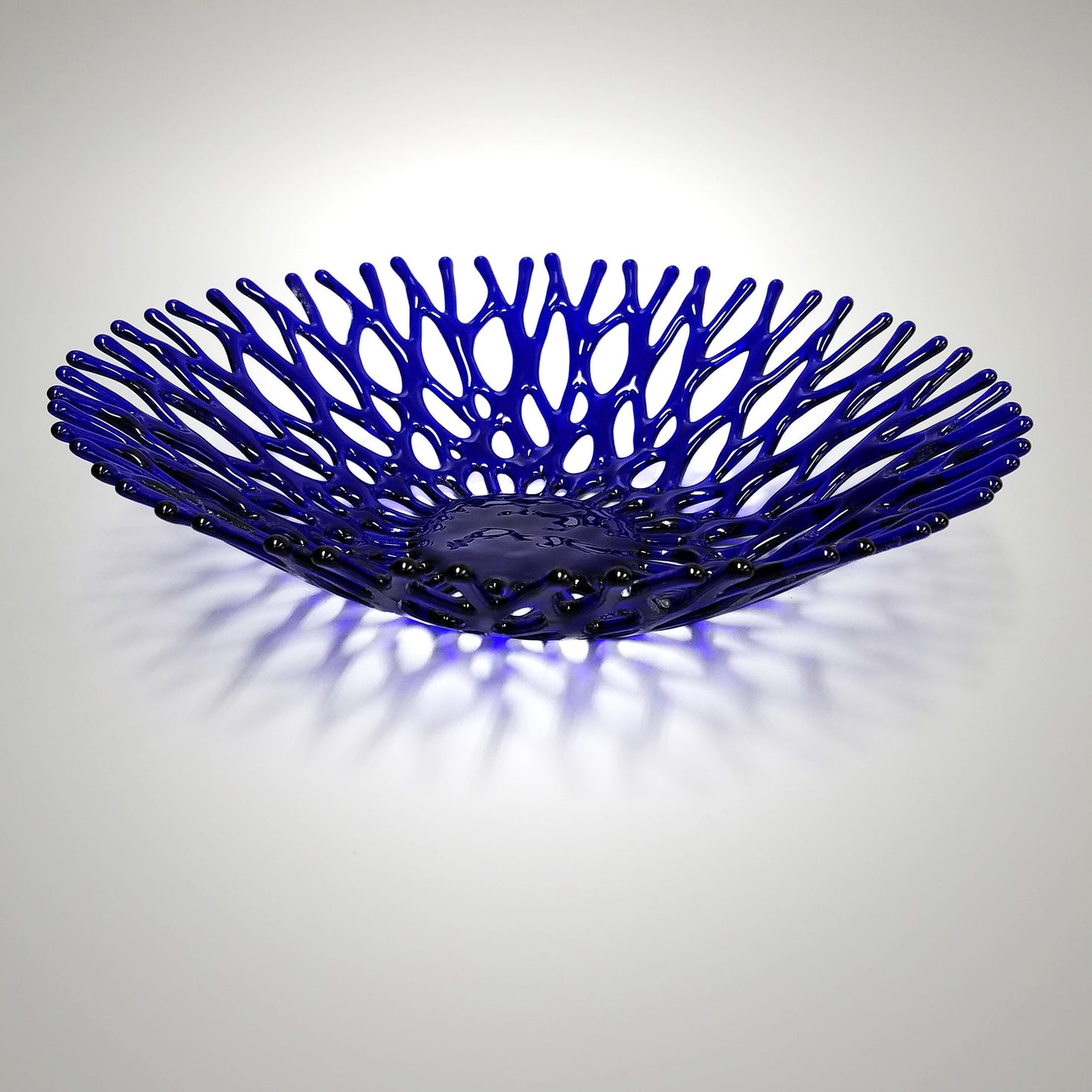 Cobalt Blue Glass Art Coral Bowl