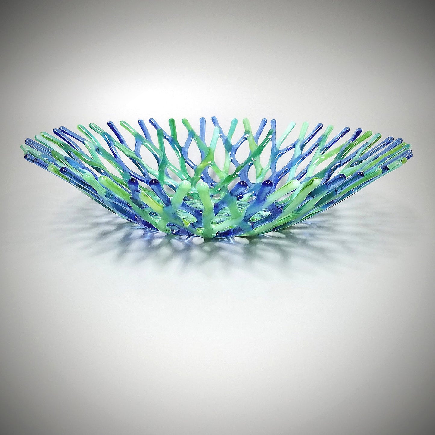 Fused Glass Art Coral Bowl in Blue Green Sea Glass