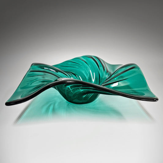 Glass Art Wave Bowl in Emerald Teal | Handcrafted Centerpiece Bowls
