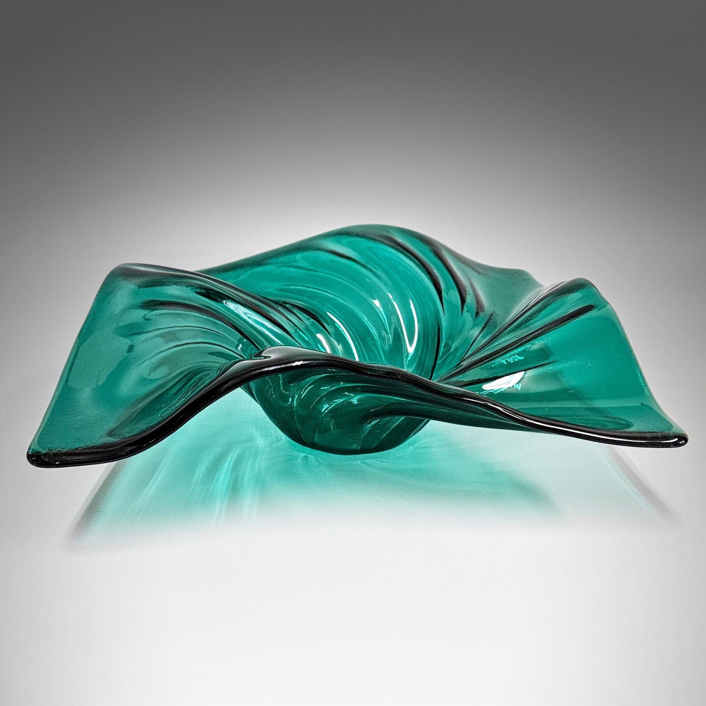 Glass Art Wave Bowl in Emerald Teal