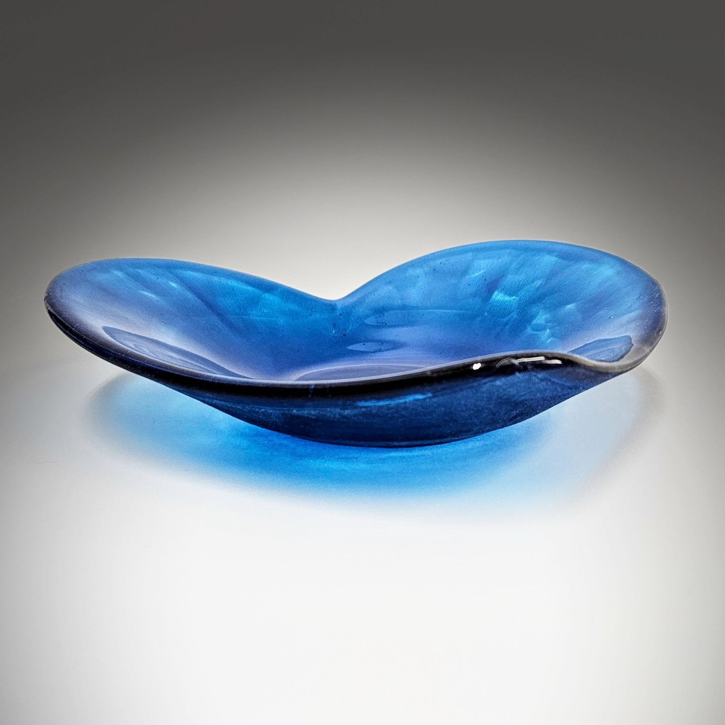 Glass Art Heart Shaped Bowl in Turquoise Blue | Seashell Display Bowl