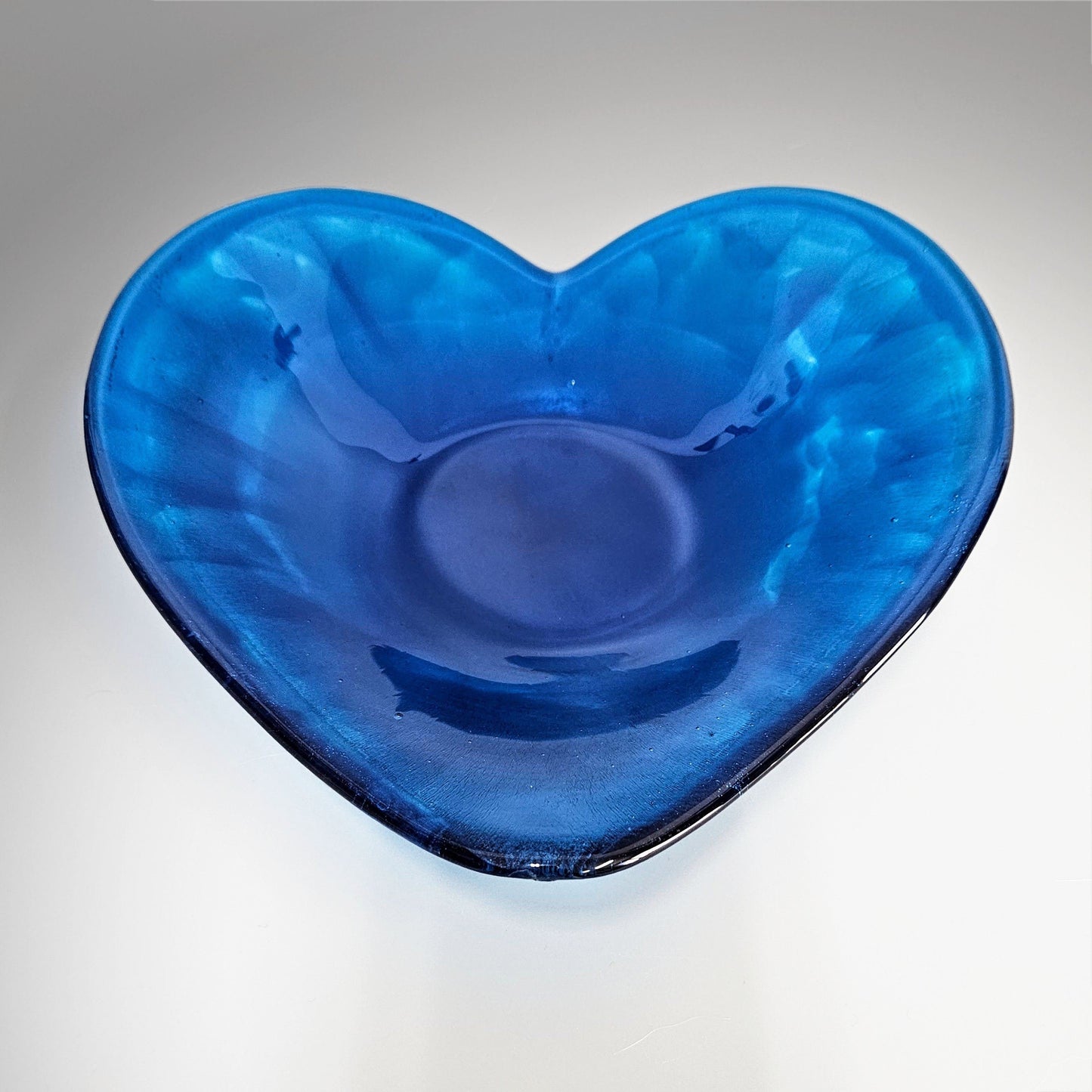 Glass Art Heart Shaped Bowl in Turquoise Blue