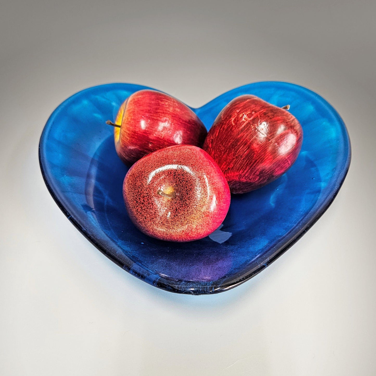 Glass Art Heart Shaped Bowl in Turquoise Blue