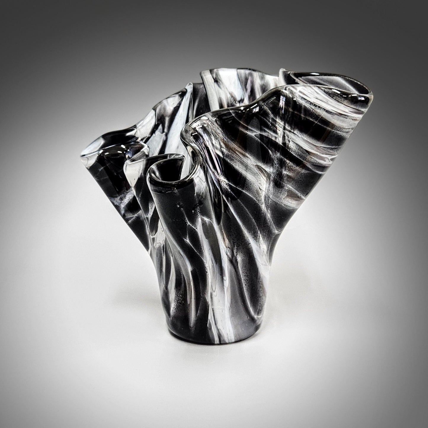 Modern Glass Art Vase in Black and White