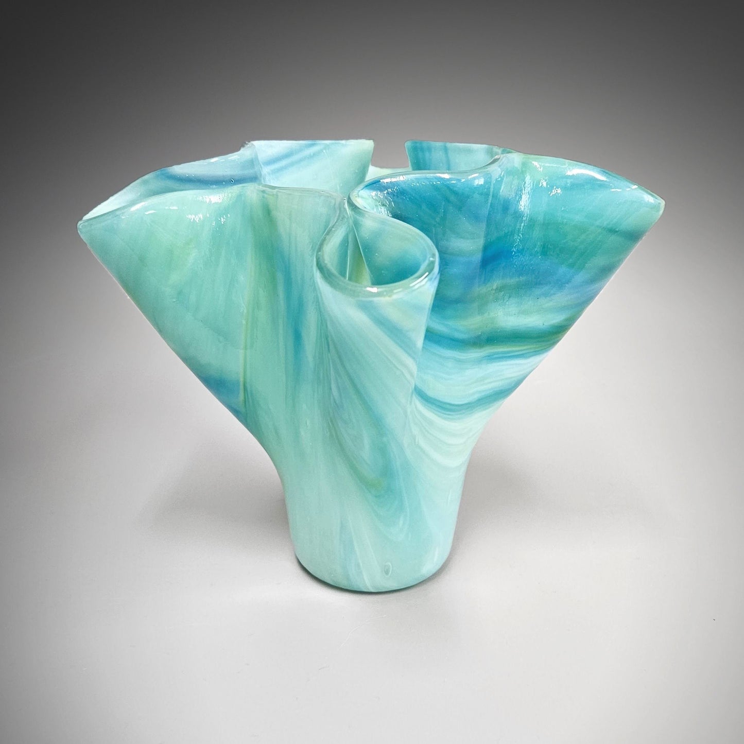 Modern Glass Vase in Sea Blues and Greens