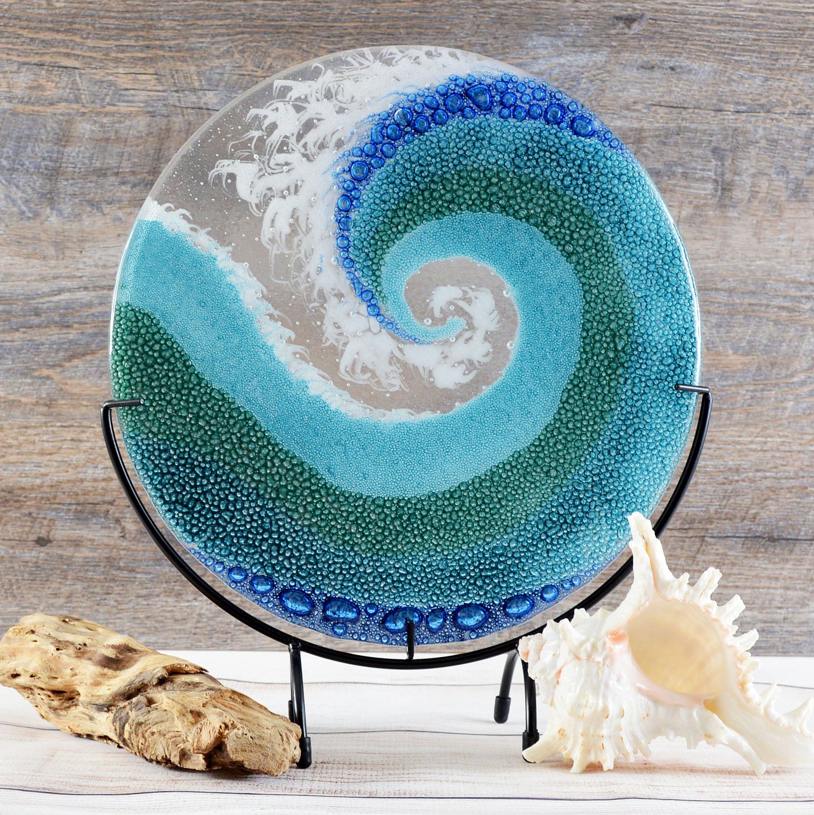 Fused Glass Art Panel Crashing Ocean Waves | Coastal Surf Decor