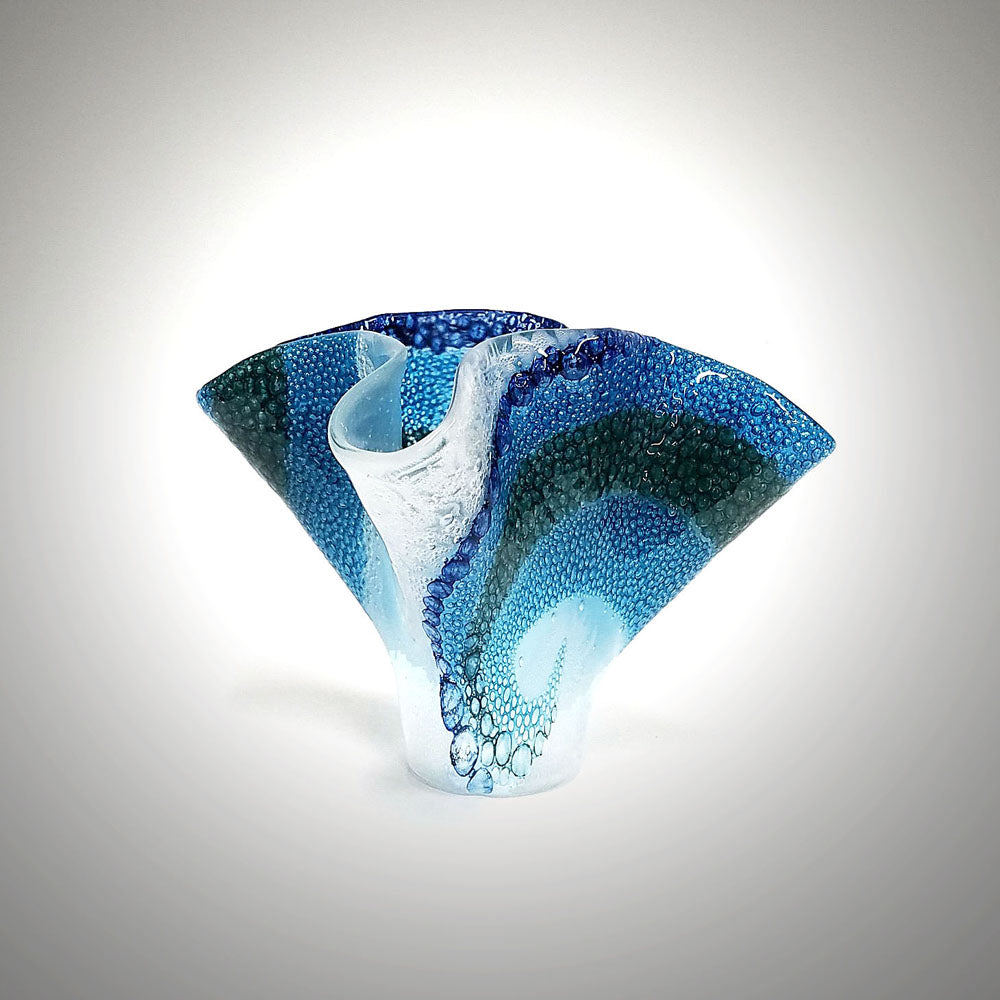 Glass Wave Vase in Shades of Blue