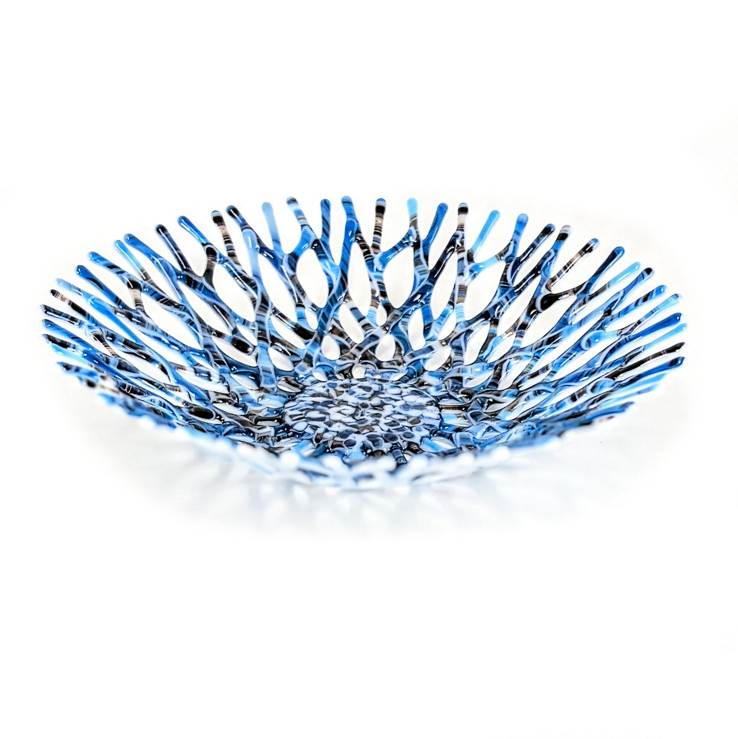 Blackberry & Turquoise Glass Art Coral Bowl