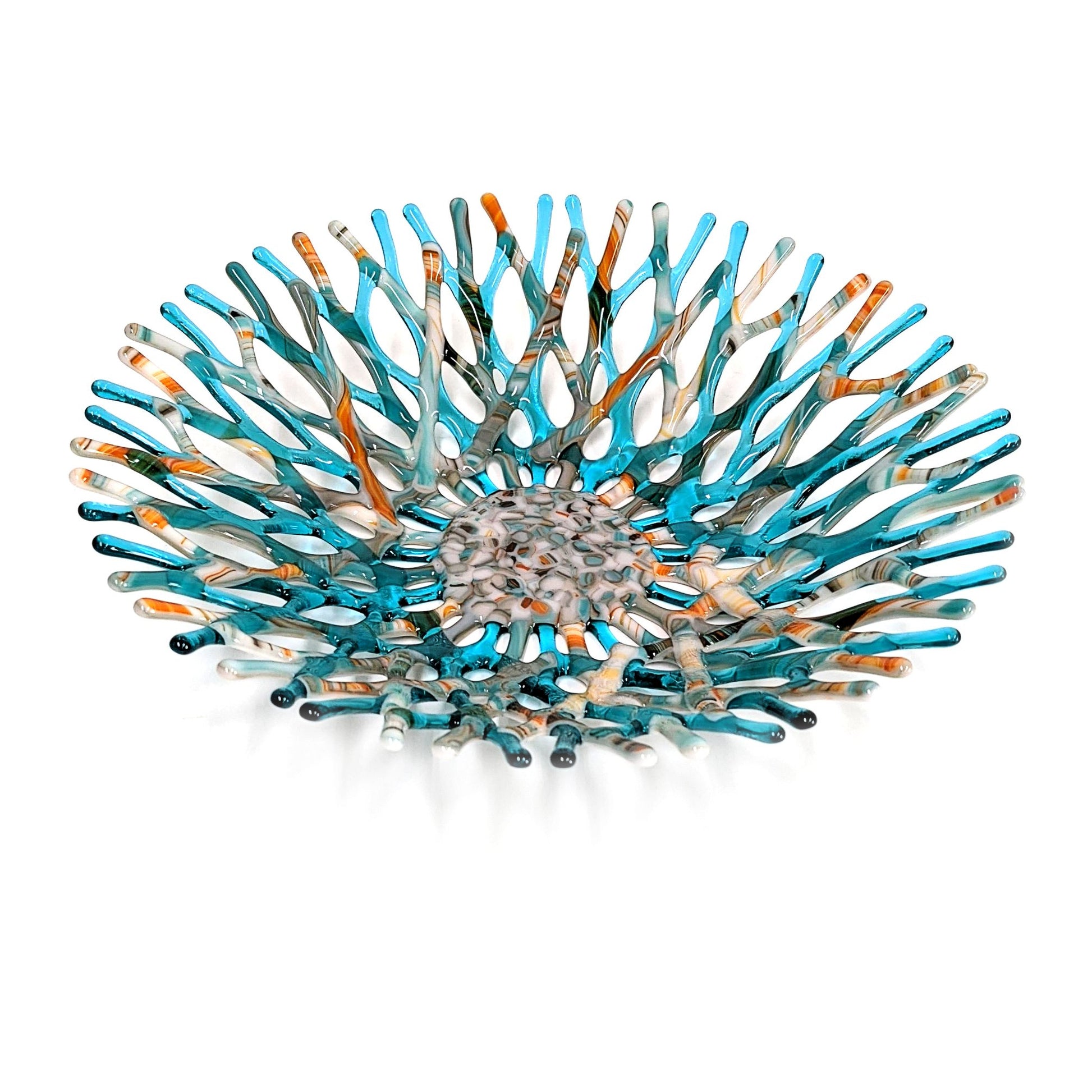Glass Art Coral Bowl in Aqua Blue Green with Southwestern Colors