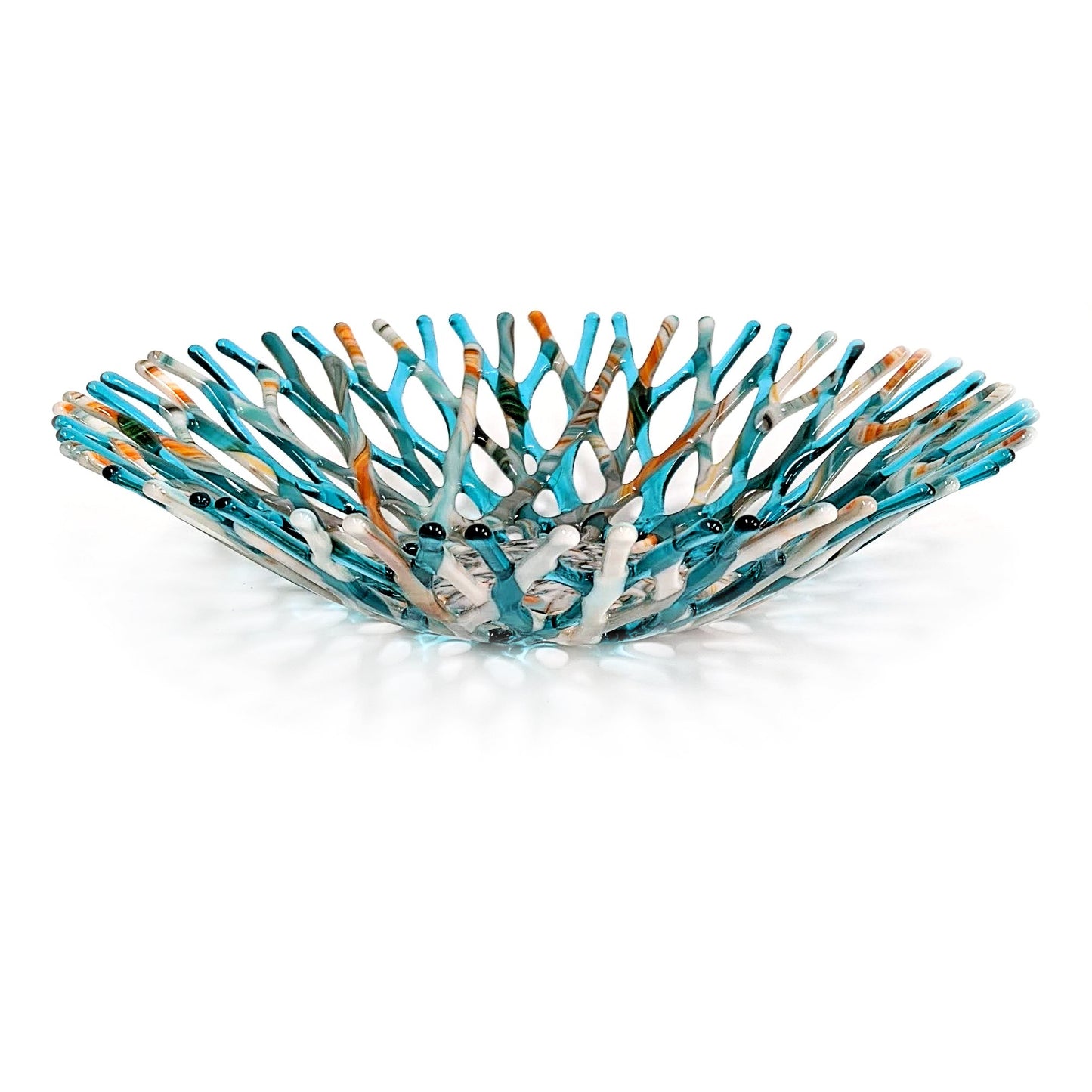 Glass Art Coastal Coral Bowl in Southwestern Aqua Blue Green