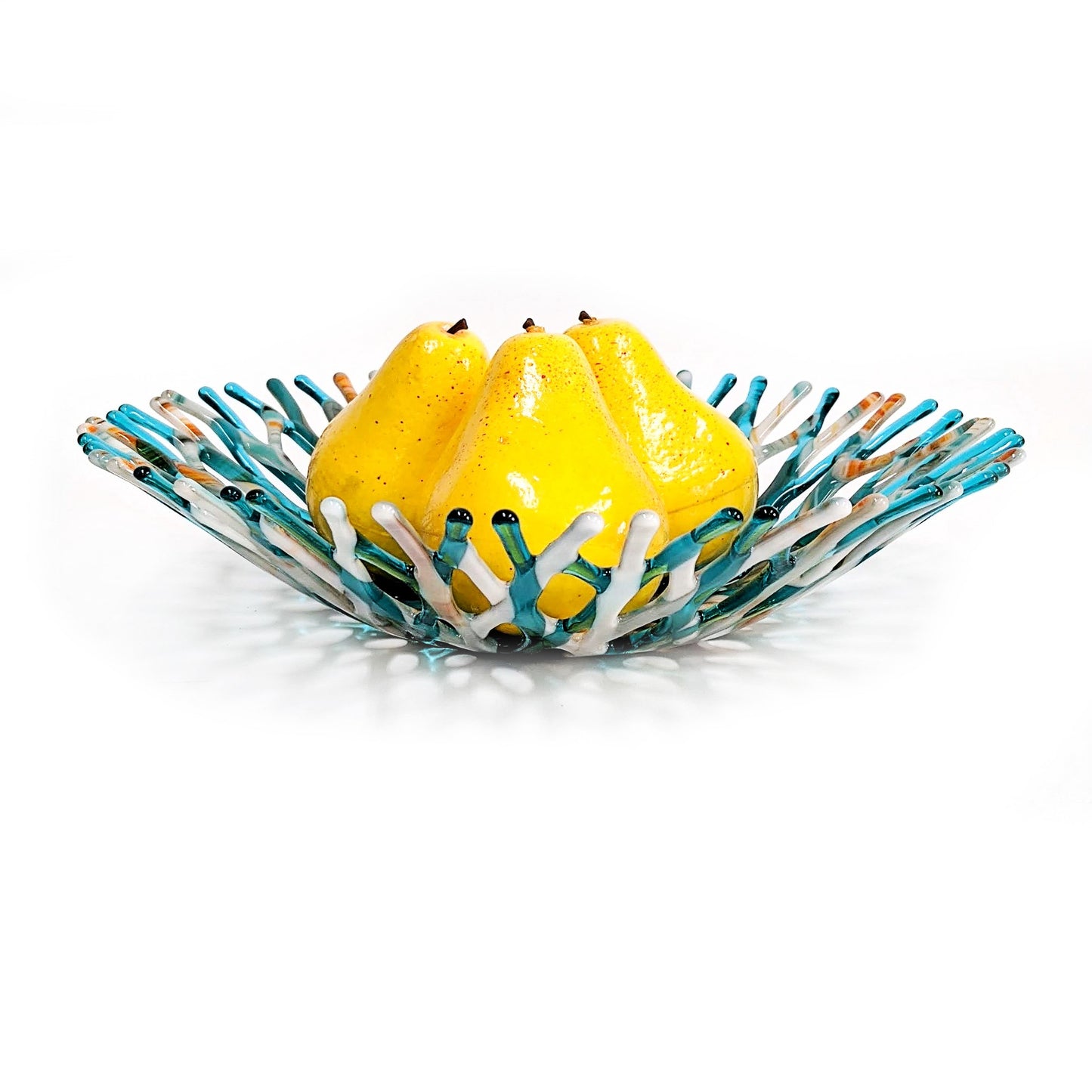 Glass Art Coastal Coral Bowl in Southwestern Aqua Blue Green