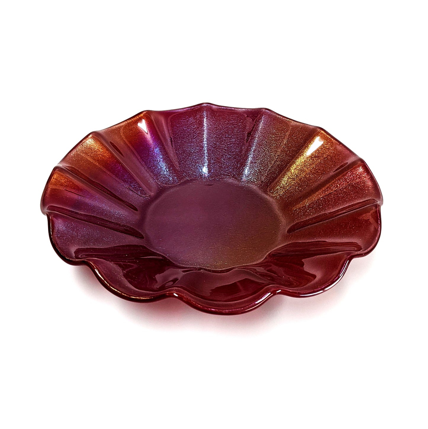 Ruby Red Iridescent Glass Art Fruit Bowl