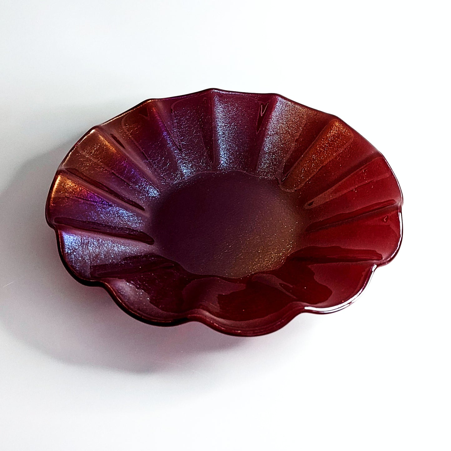 Ruby Red Iridescent Glass Art Fruit Bowl | Unique Home Décor Gifts