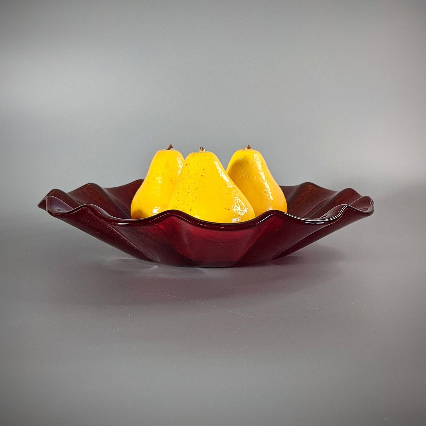 Ruby Red Iridescent Glass Art Fruit Bowl