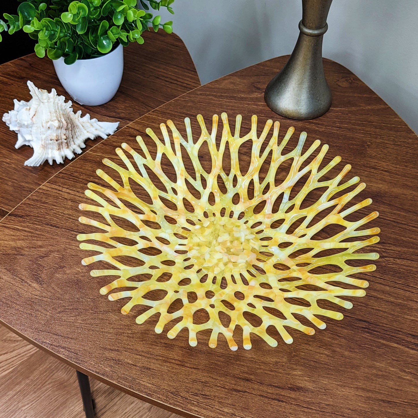 Beach Glass Art Coral Bowl in Pineapple Yellow | Coastal Gift Ideas
