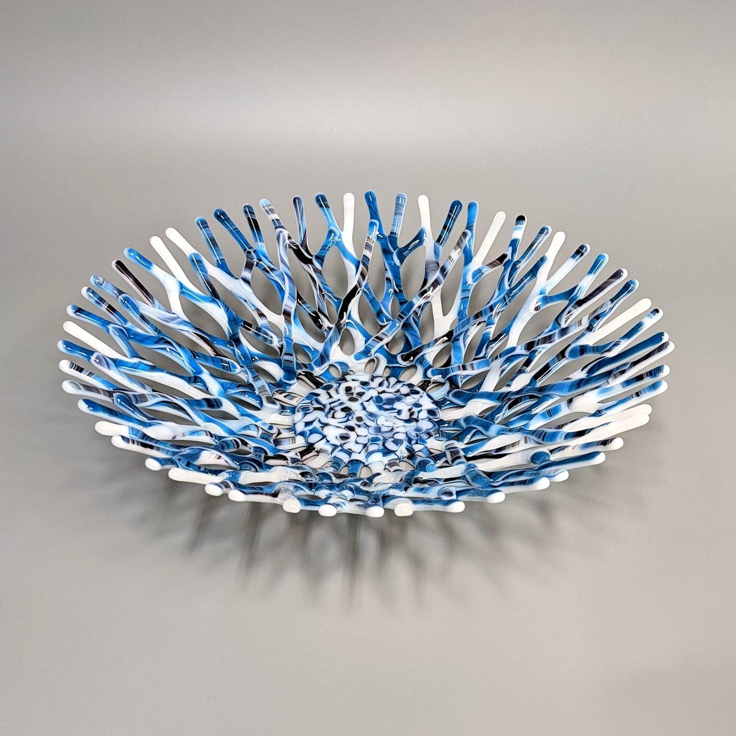 Modern Glass Art Coral Bowl in Turquoise Blue and Blackberry Purple