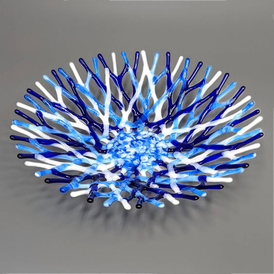 Modern Glass Art Fruit Bowl in Blue and White | The Glass Rainbow