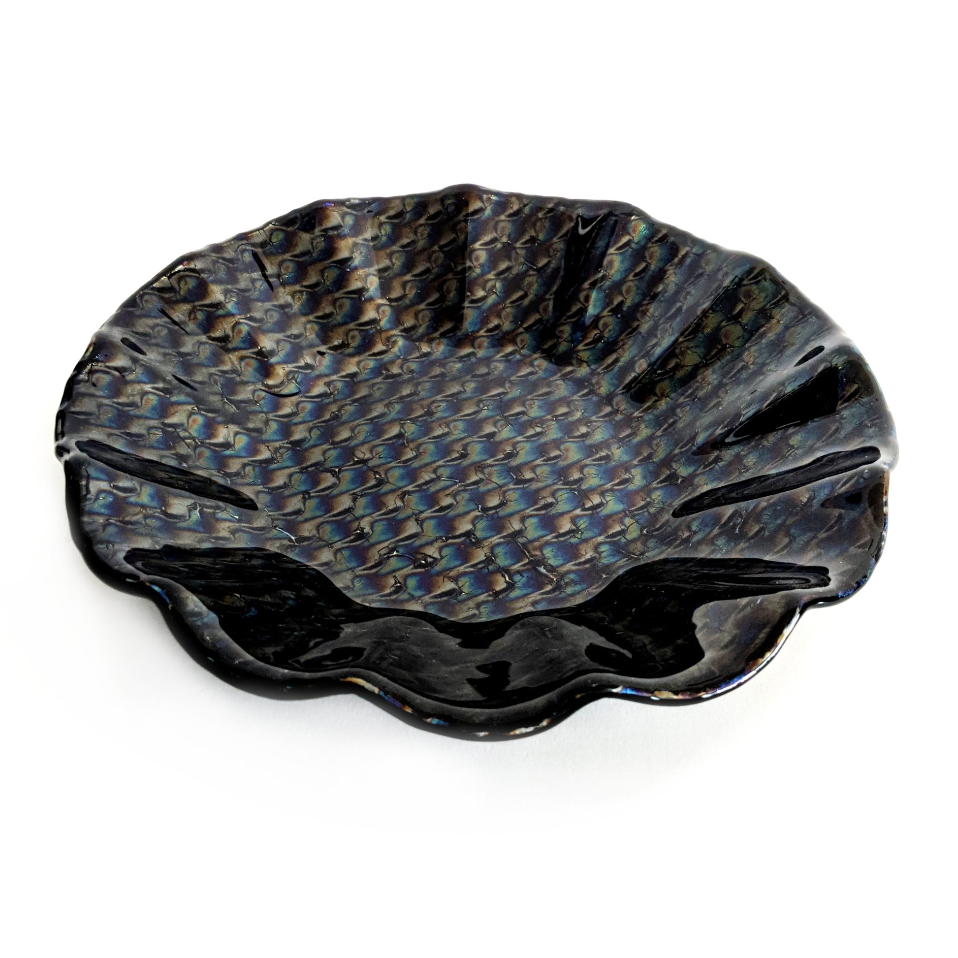 Black Glass Art Decorative Bowl with Fluted Edge | The Glass Rainbow