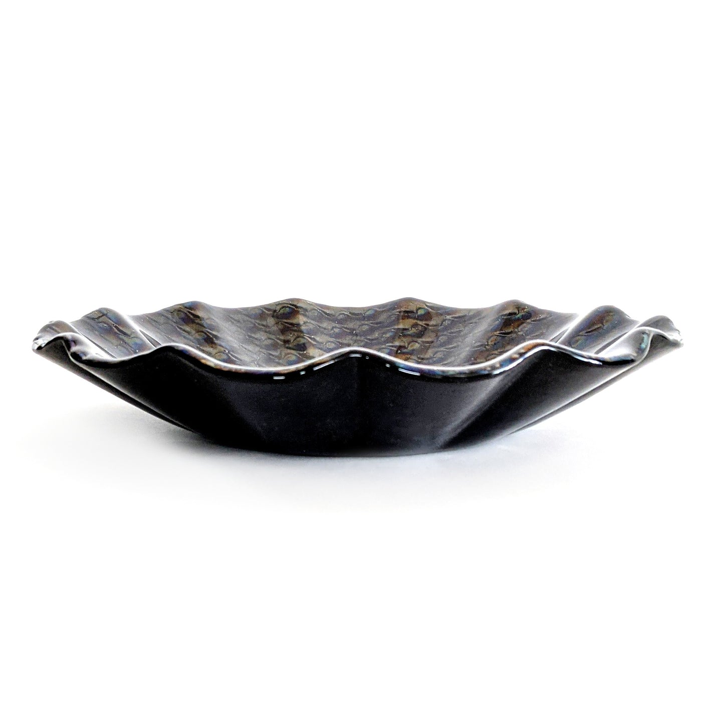 Black Glass Art Decorative Bowl with Fluted Edge