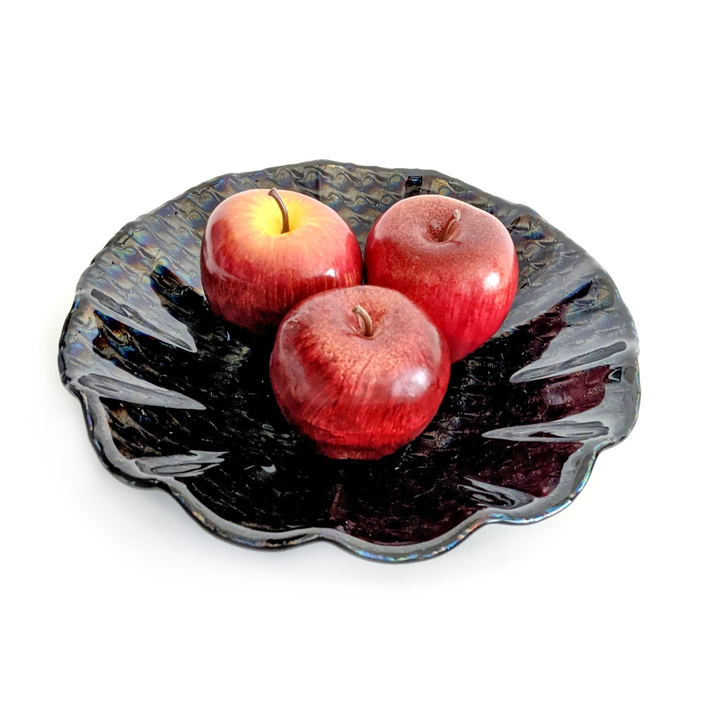 Black Glass Art Decorative Bowl with Fluted Edge