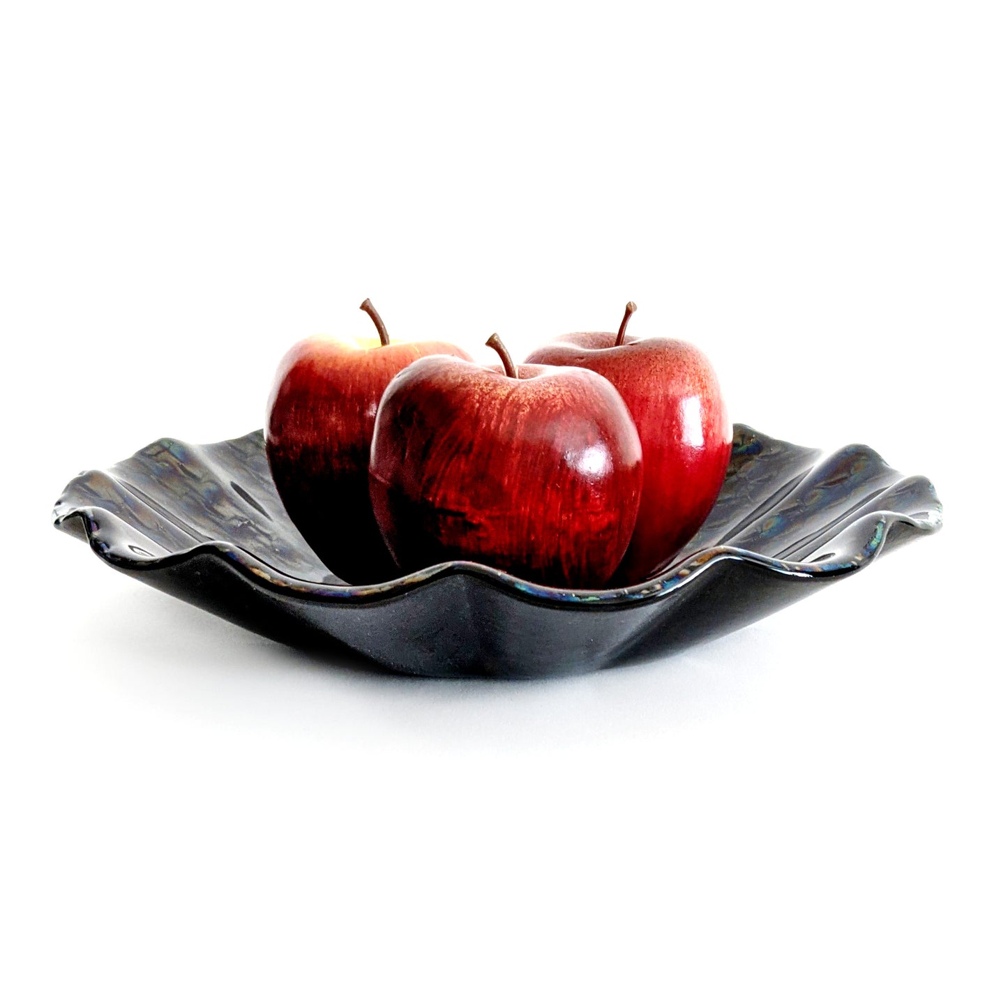 Black Glass Art Decorative Bowl with Fluted Edge