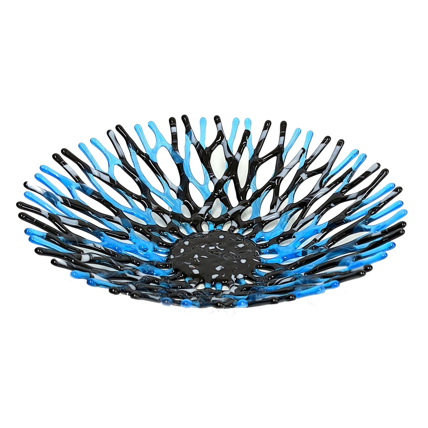 Beach Glass Art Coral Bowl in Black and Blue