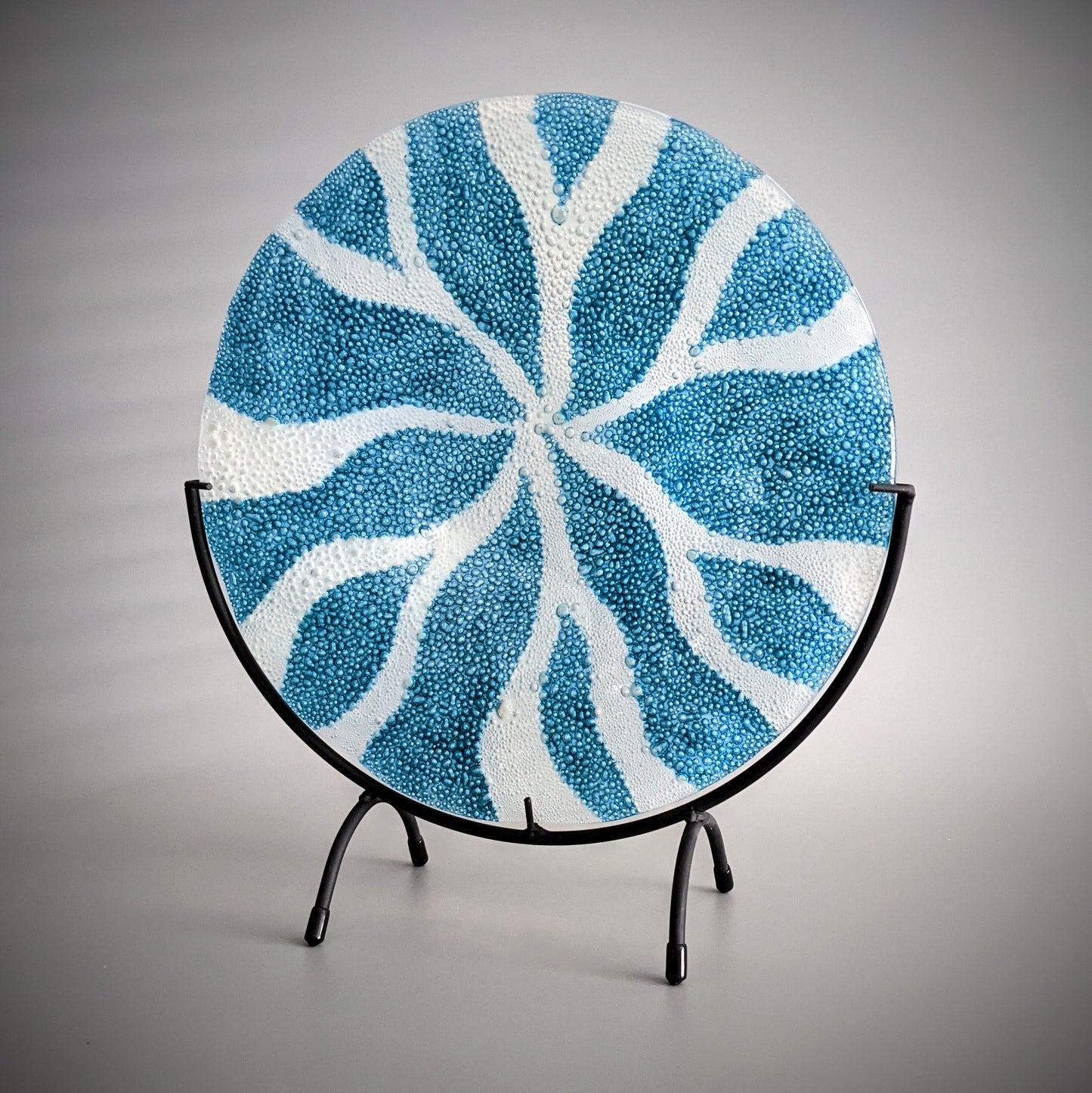 Sea Anemone Glass Art Bowl in White and Azure Blue | Beach House Art