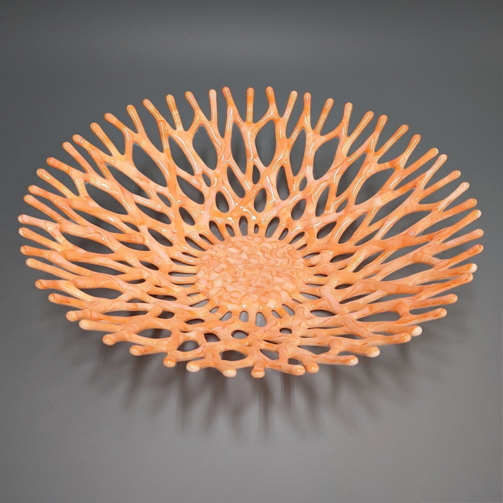 Fused Glass Art Sea Coral Bowl In Sunrise Orange | Ocean Life Décor