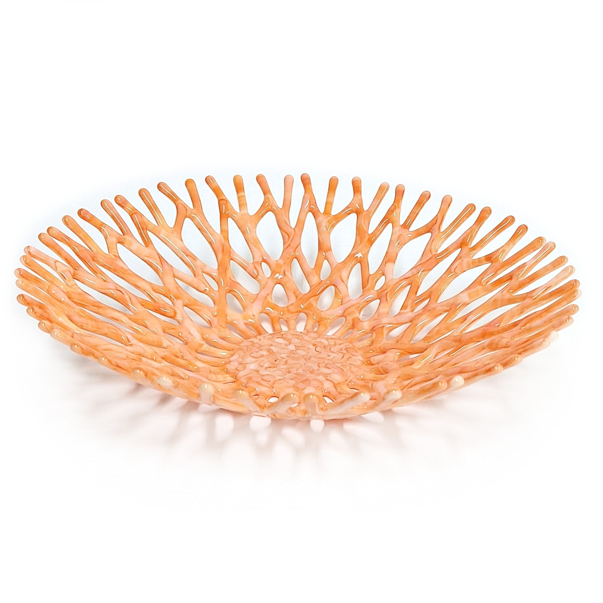 Fused Glass Art Sea Coral Bowl In Sunrise Orange | Ocean Life