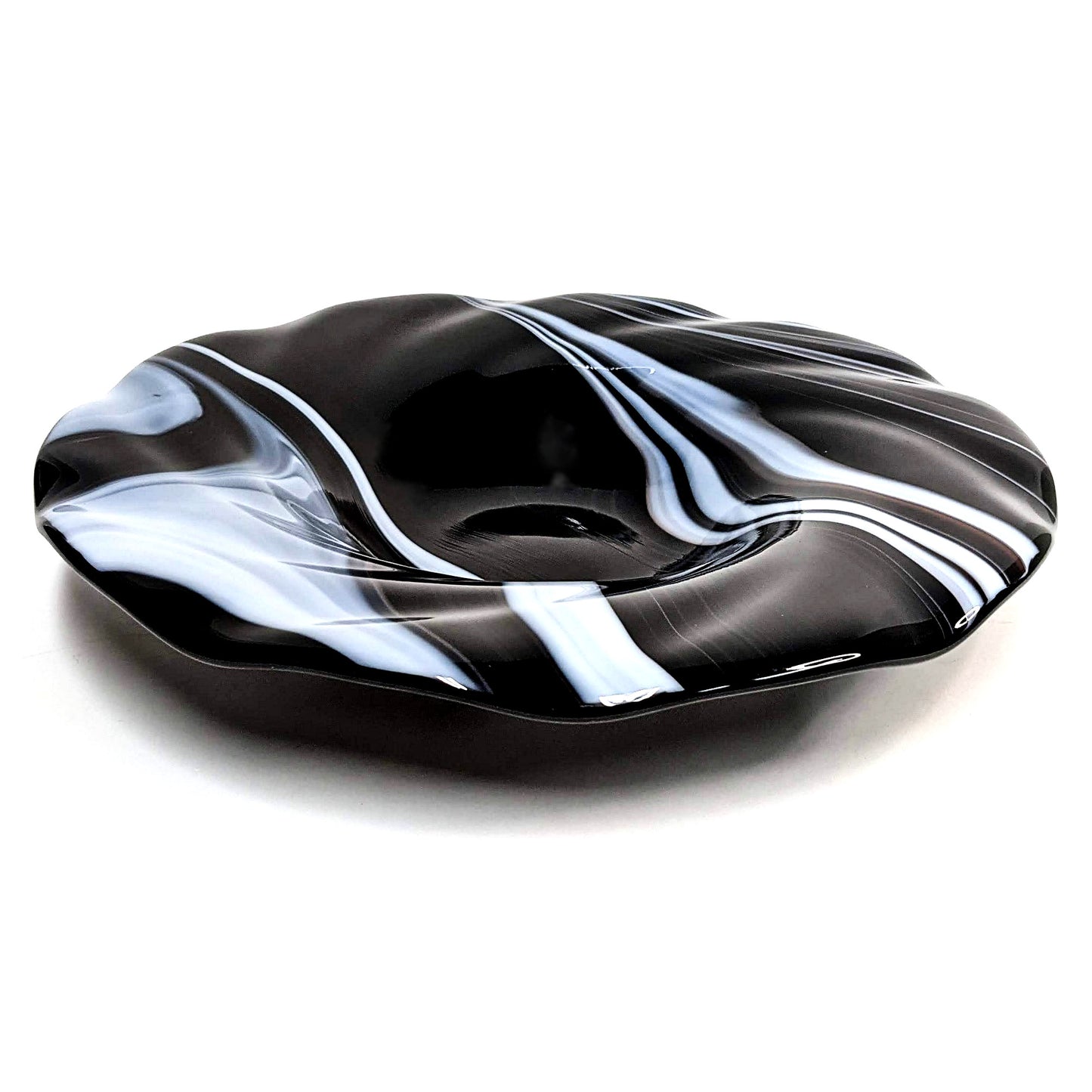 Contemporary Glass Art Bowl in Black and White