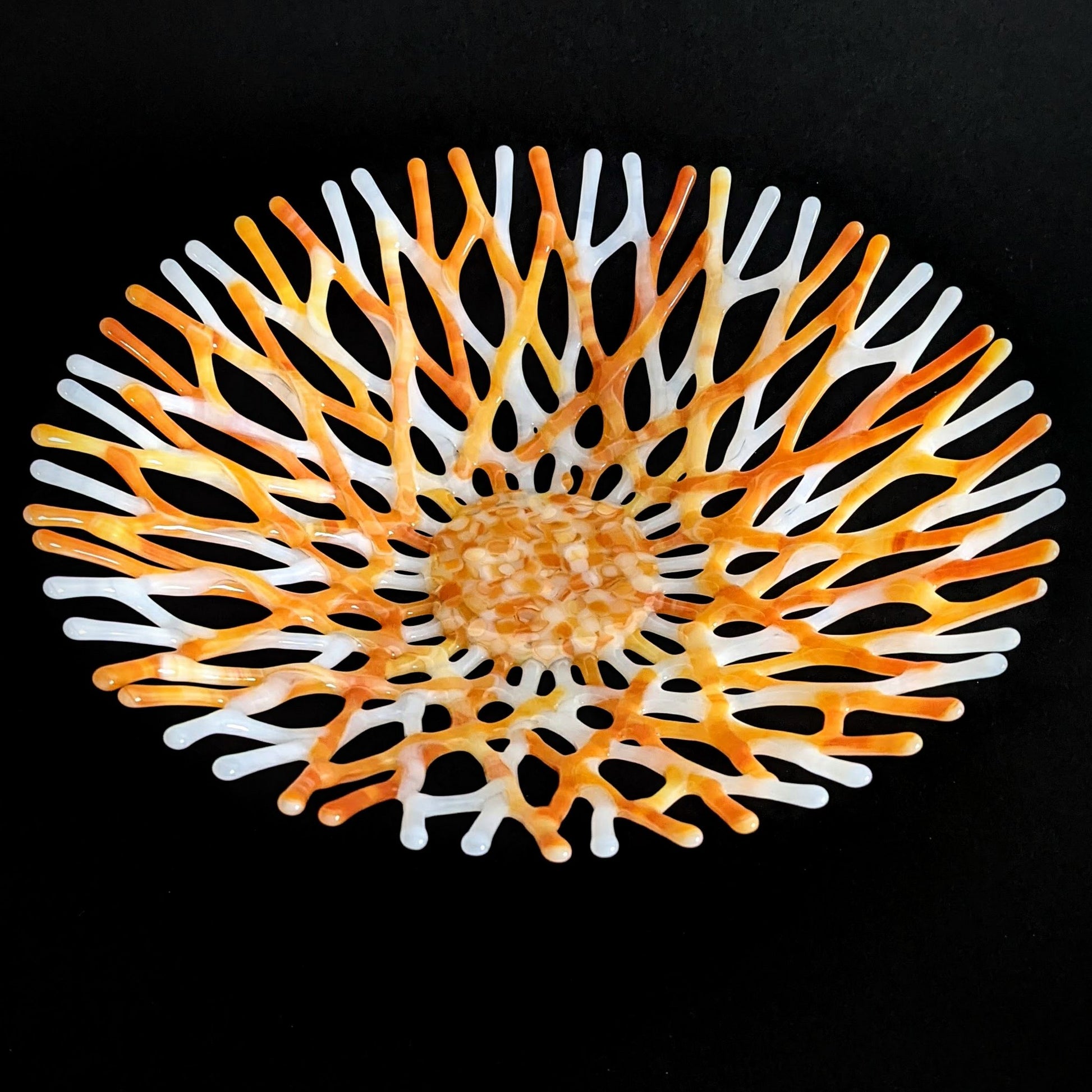 Handcrafted Glass Art Coral Bowl in Orange and White | Surf Decor