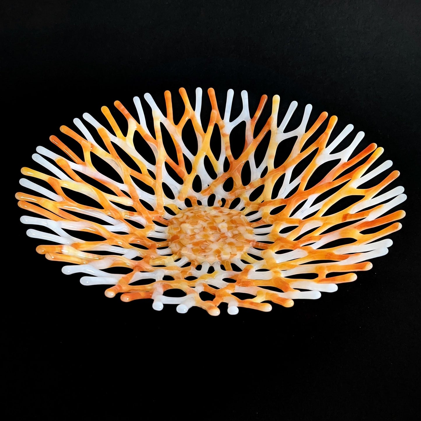 Fused Glass Art Coral Bowl in Orange and White