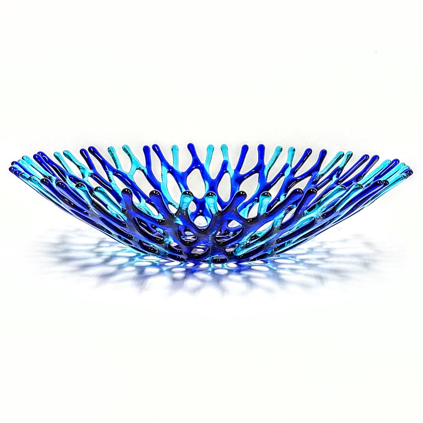 Beach Glass Art Coral Bowl in Aqua Green Cobalt Blue