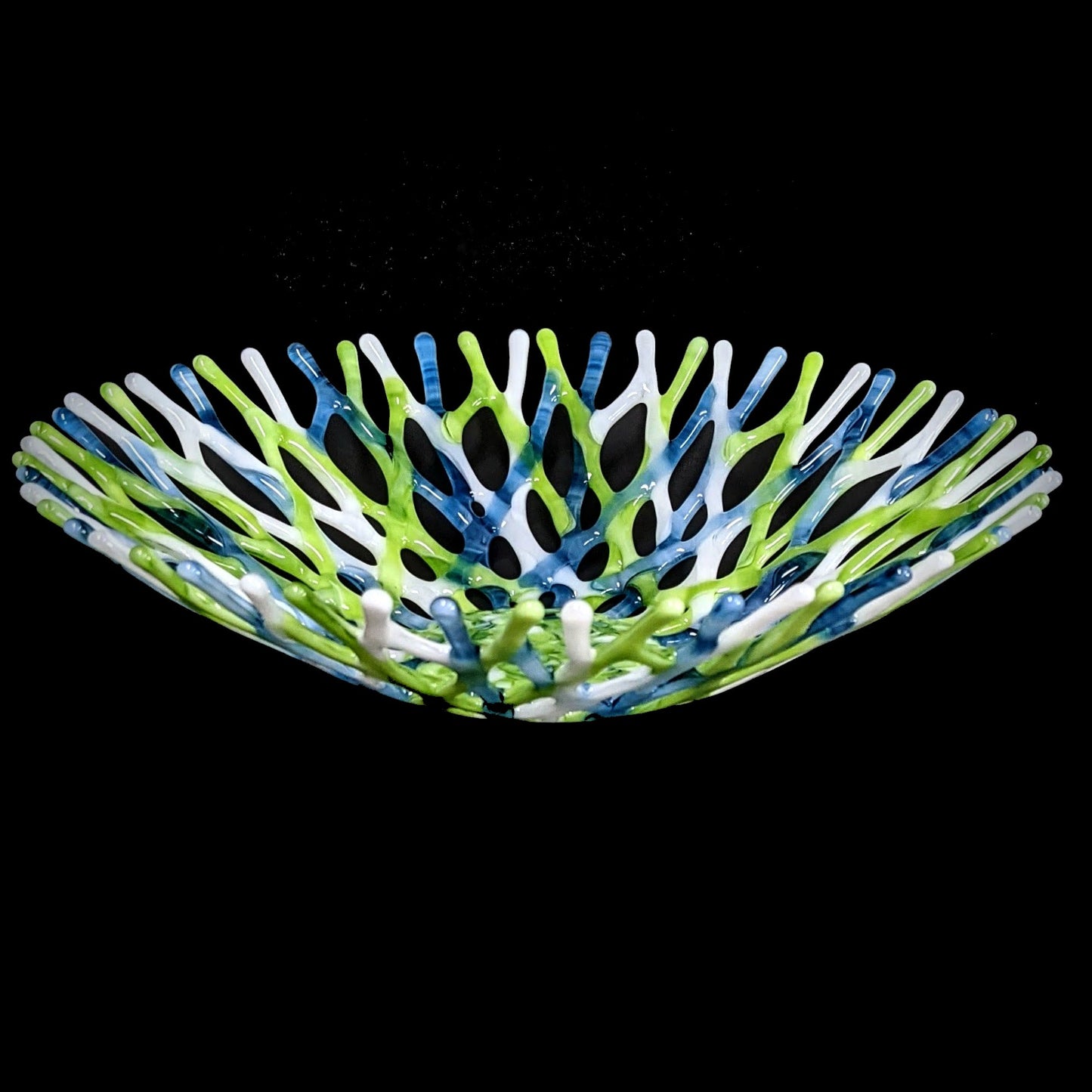 Glass Art Coral Bowl in Lime Green Stormy Blue | Handcrafted Glass Art