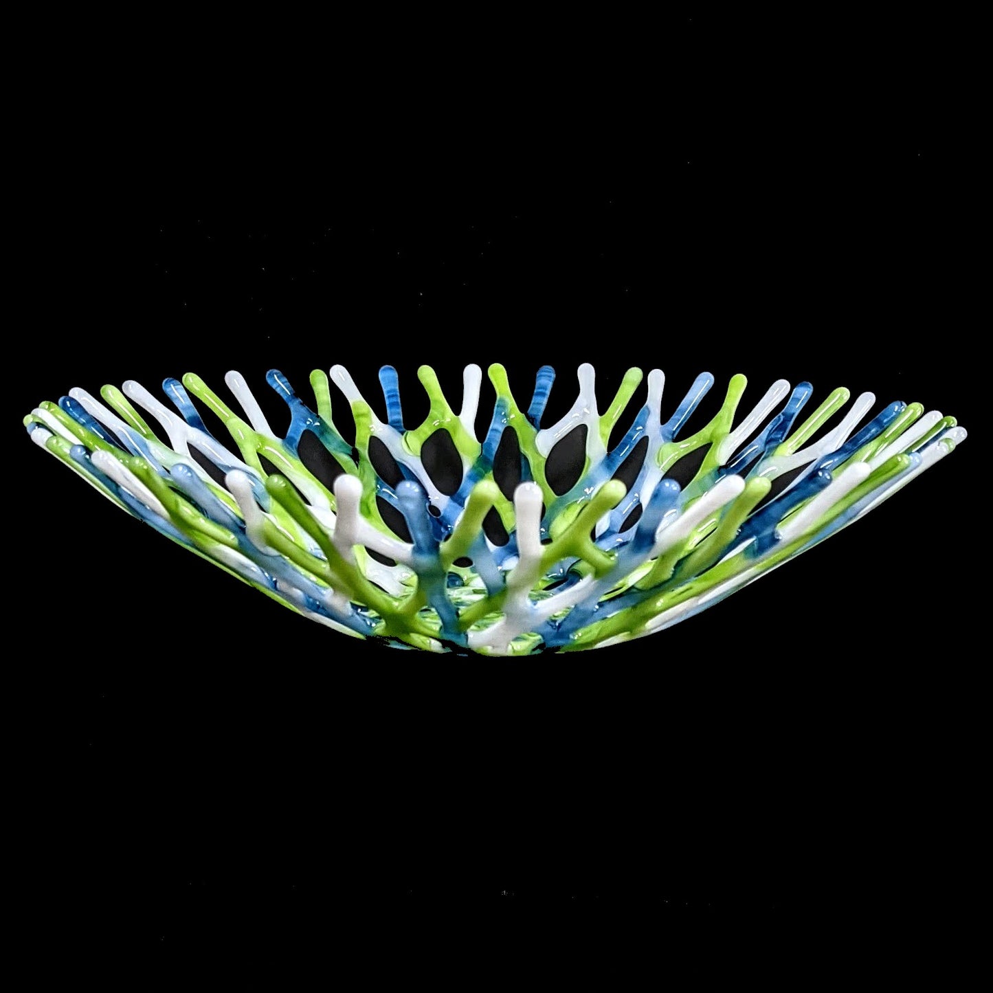 Glass Art Coral Bowl in Lime Green Stormy Blue