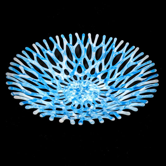 Beach Glass Art Coral Bowl in Azure Blue and White | The Glass Rainbow