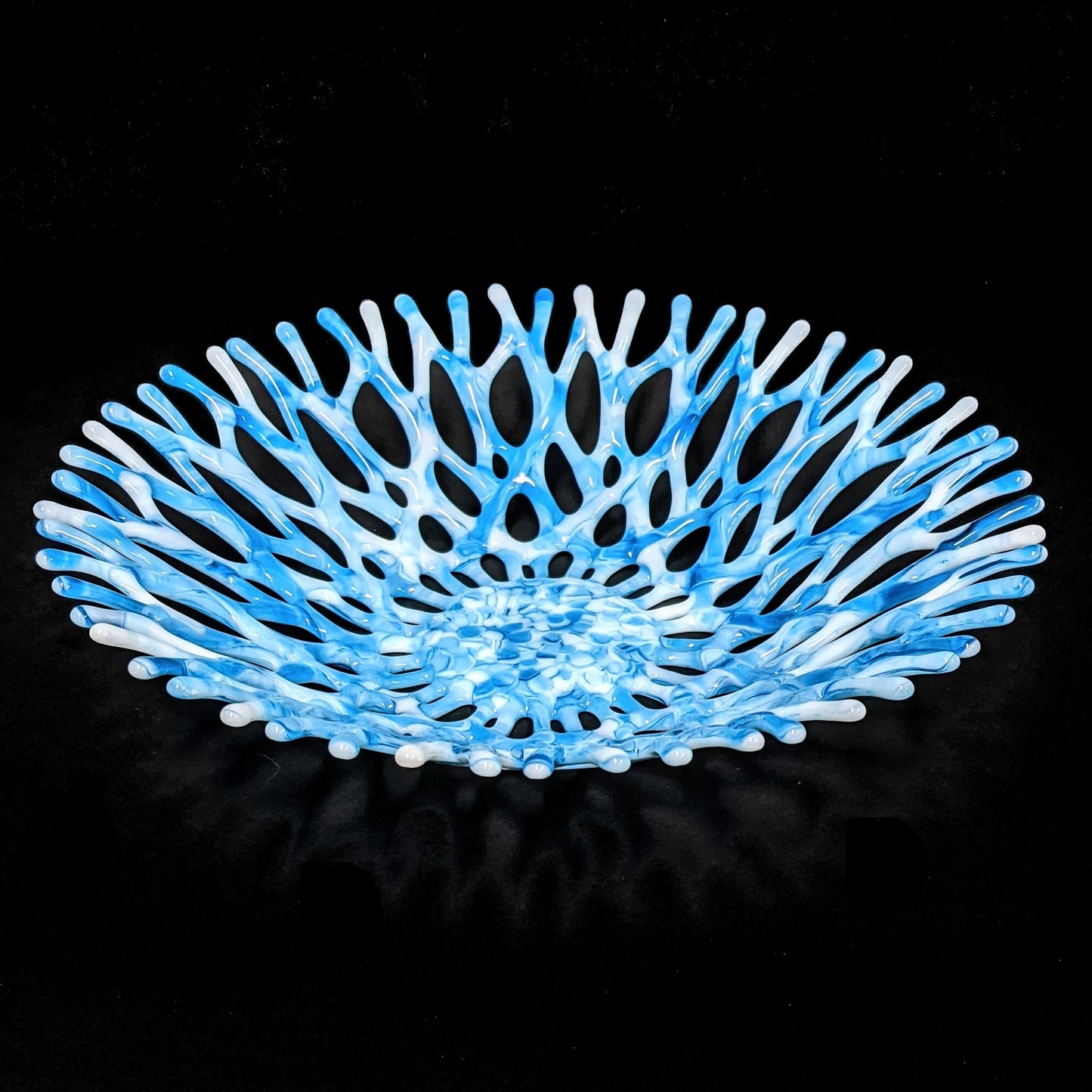 Beach Glass Art Coral Bowl in Azure Blue and White