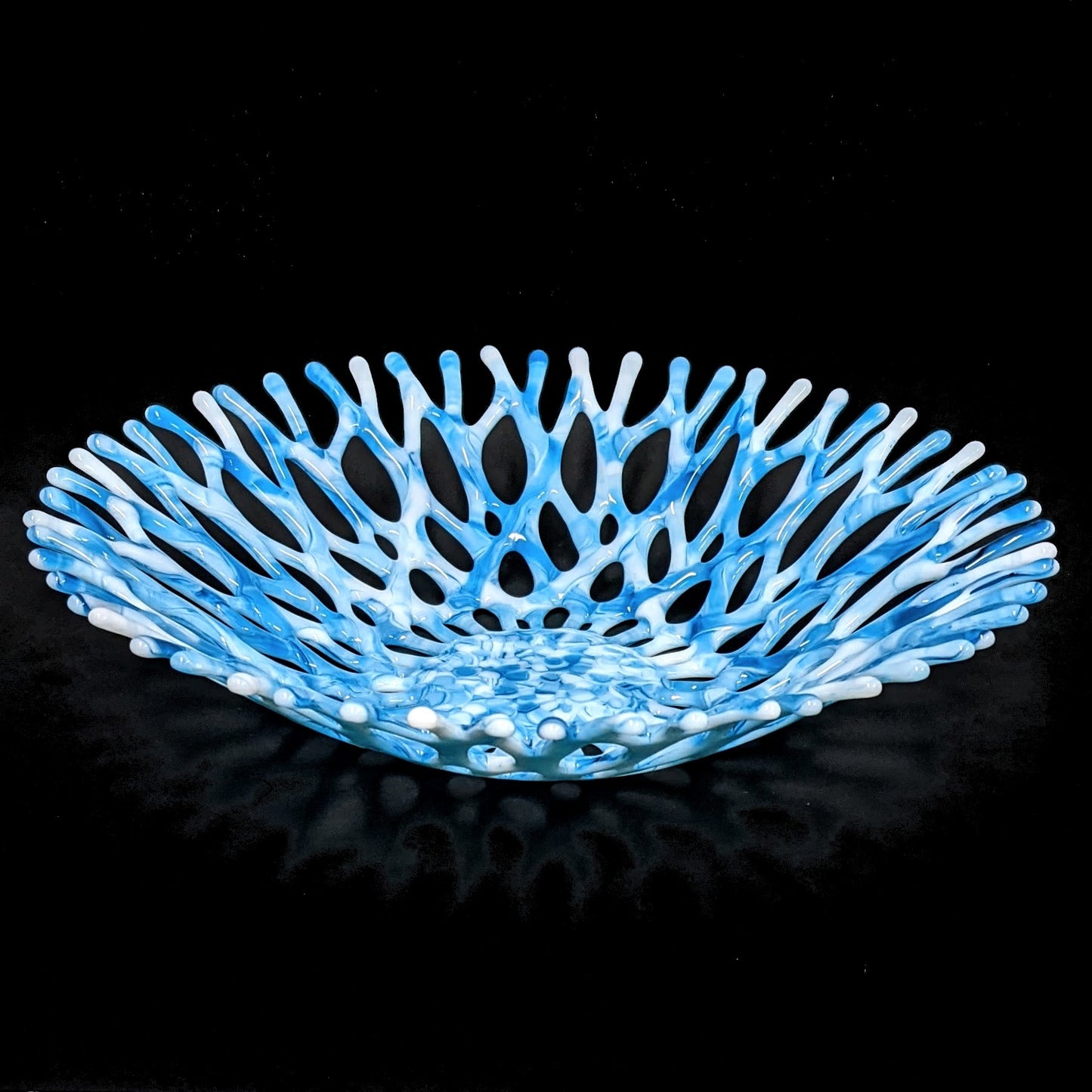 Beach Glass Art Coral Bowl in Azure Blue and White