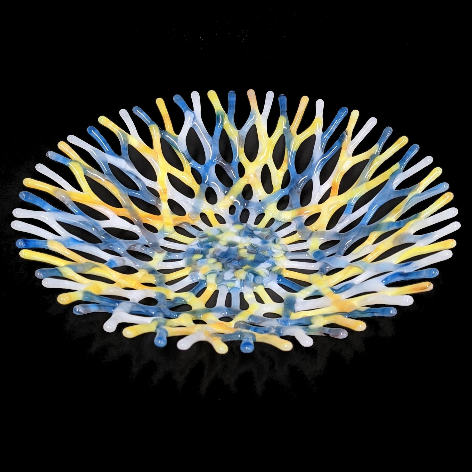 Glass Art Coral Bowl in Light Turquoise Blue Yellow | Sea Glass Art