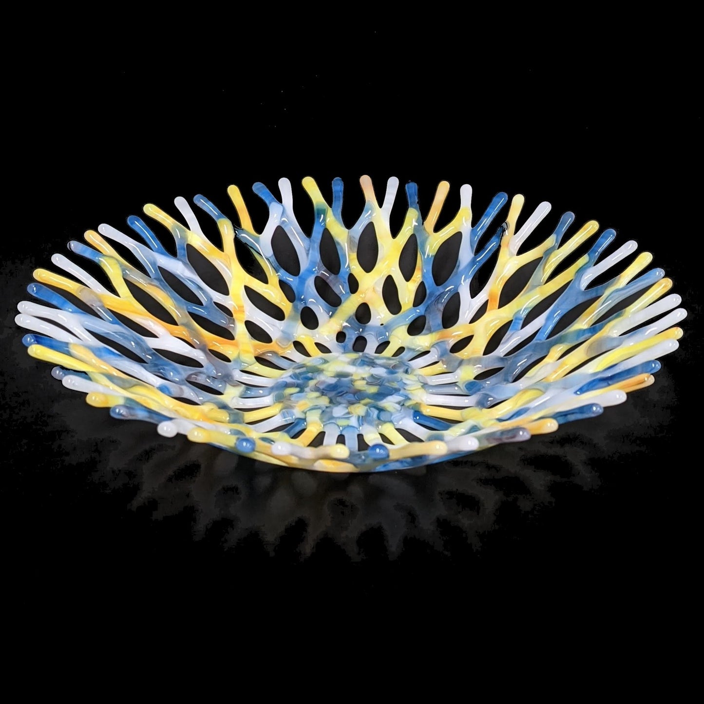 Glass Art Coral Bowl in Light Turquoise Blue and Yellow