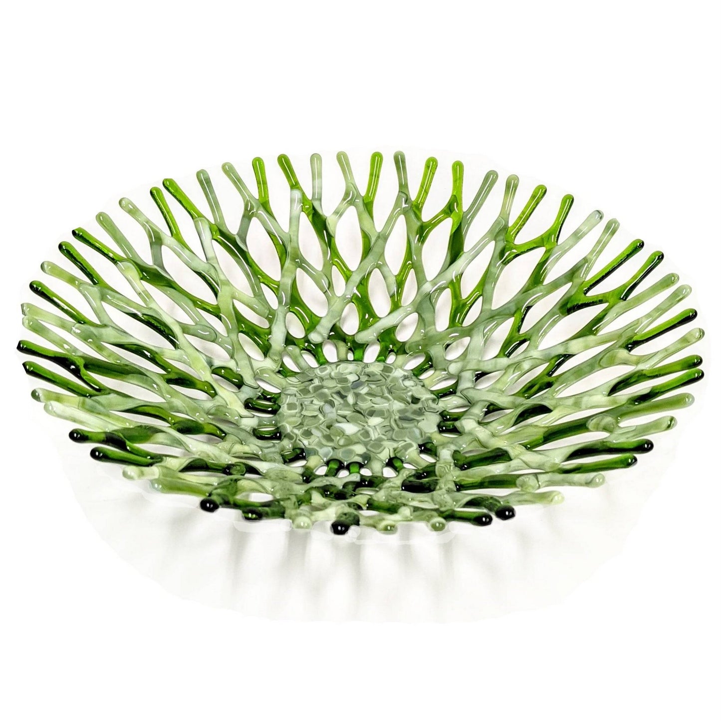 Moss Green Glass Art Coral Fruit Bowl