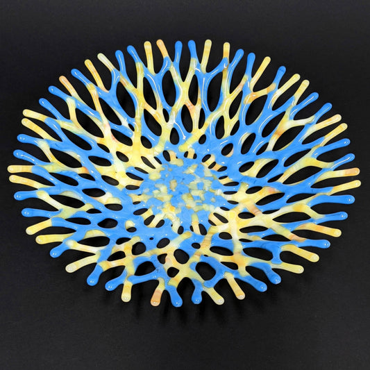 Gray Blue and Yellow Glass Art Coral Bowl | The Glass Rainbow Studio