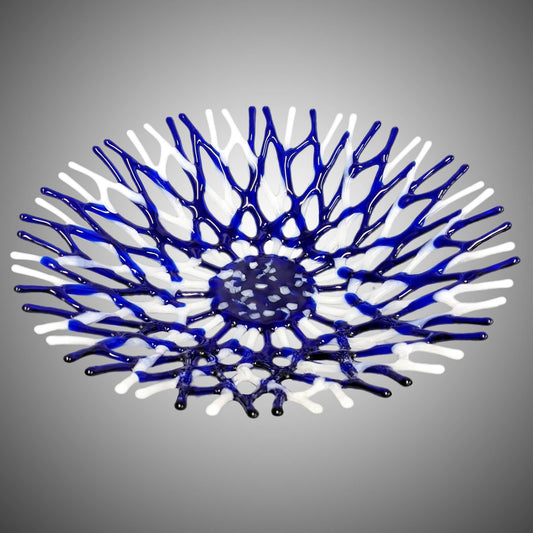 Beach Glass Art Sea Coral Bowl in Cobalt Blue White | Coastal Gifts