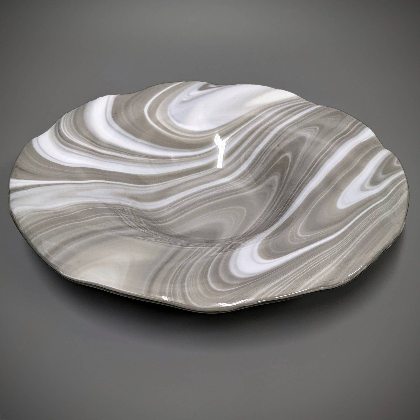 Modern Handcrafted Art Glass Bowl in Gray and White