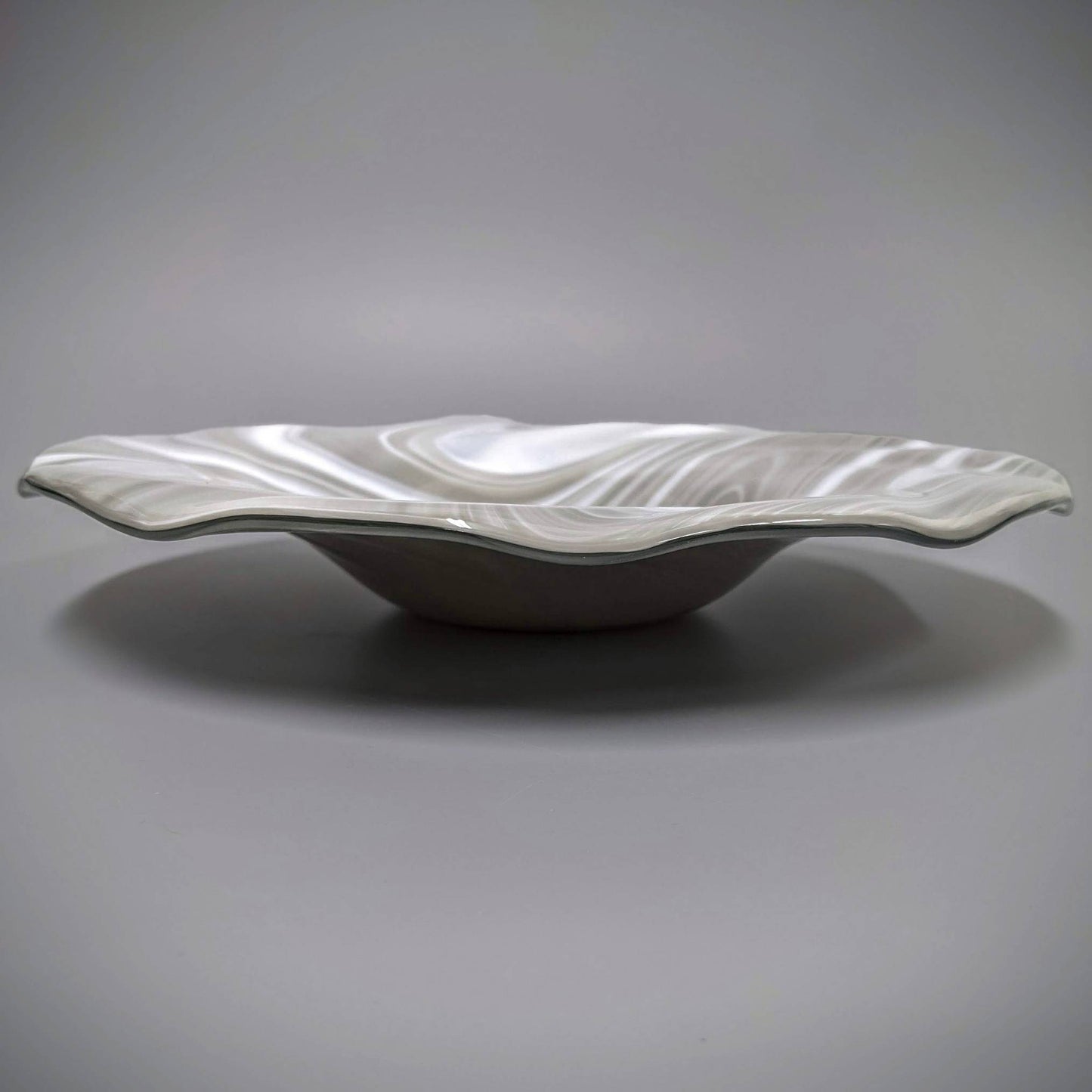 Modern Handcrafted Art Glass Bowl in Gray and White