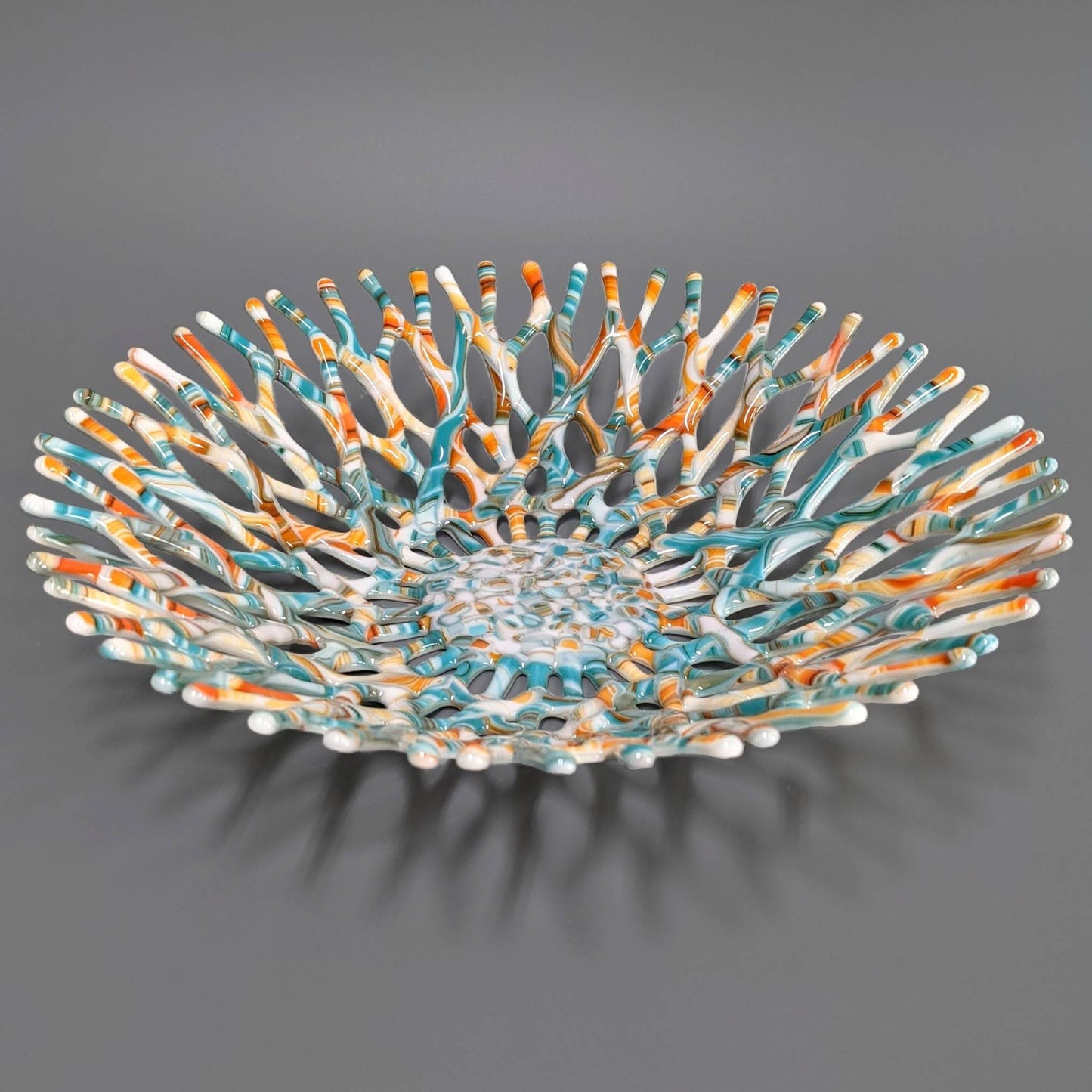 Southwestern Fused Glass Art Coral Bowl | Beach Decor