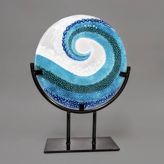 Fused Glass Art Pipeline Ocean Wave Panel with Stand | Coastal Gifts