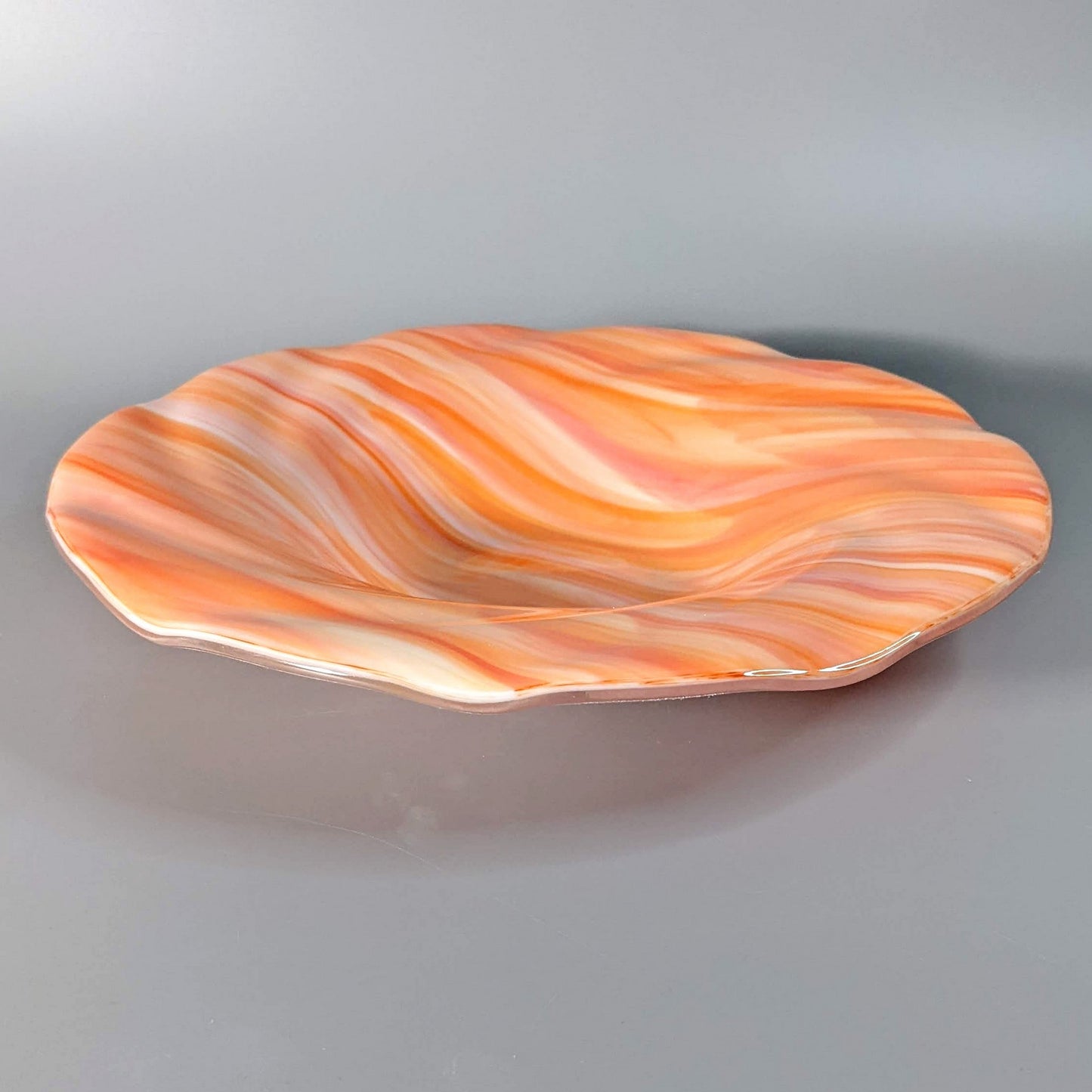 Modern Glass Art Bowl in Coral Peach Orange